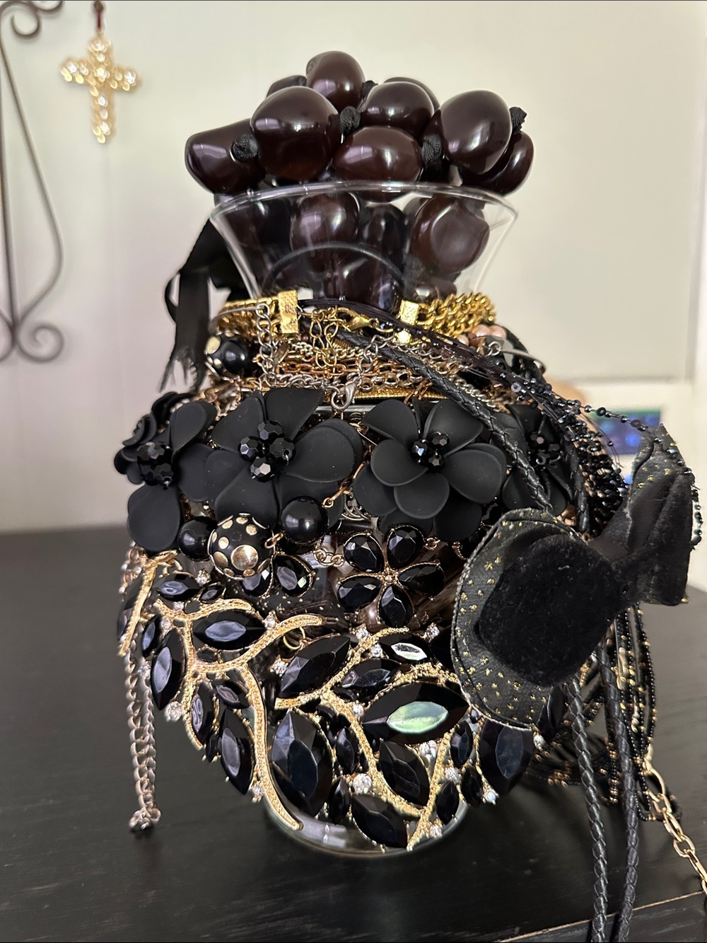 Black And Gold Shaded Mystery Jewelry Jar. Big and Bold Statement Pieces. -